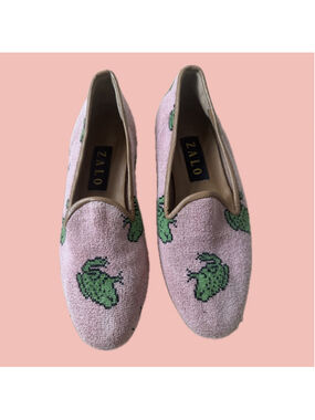 ZALO Frog Woven Loafers Size 8 Spain Leather Sole – Novelty Preppy Needlepoint